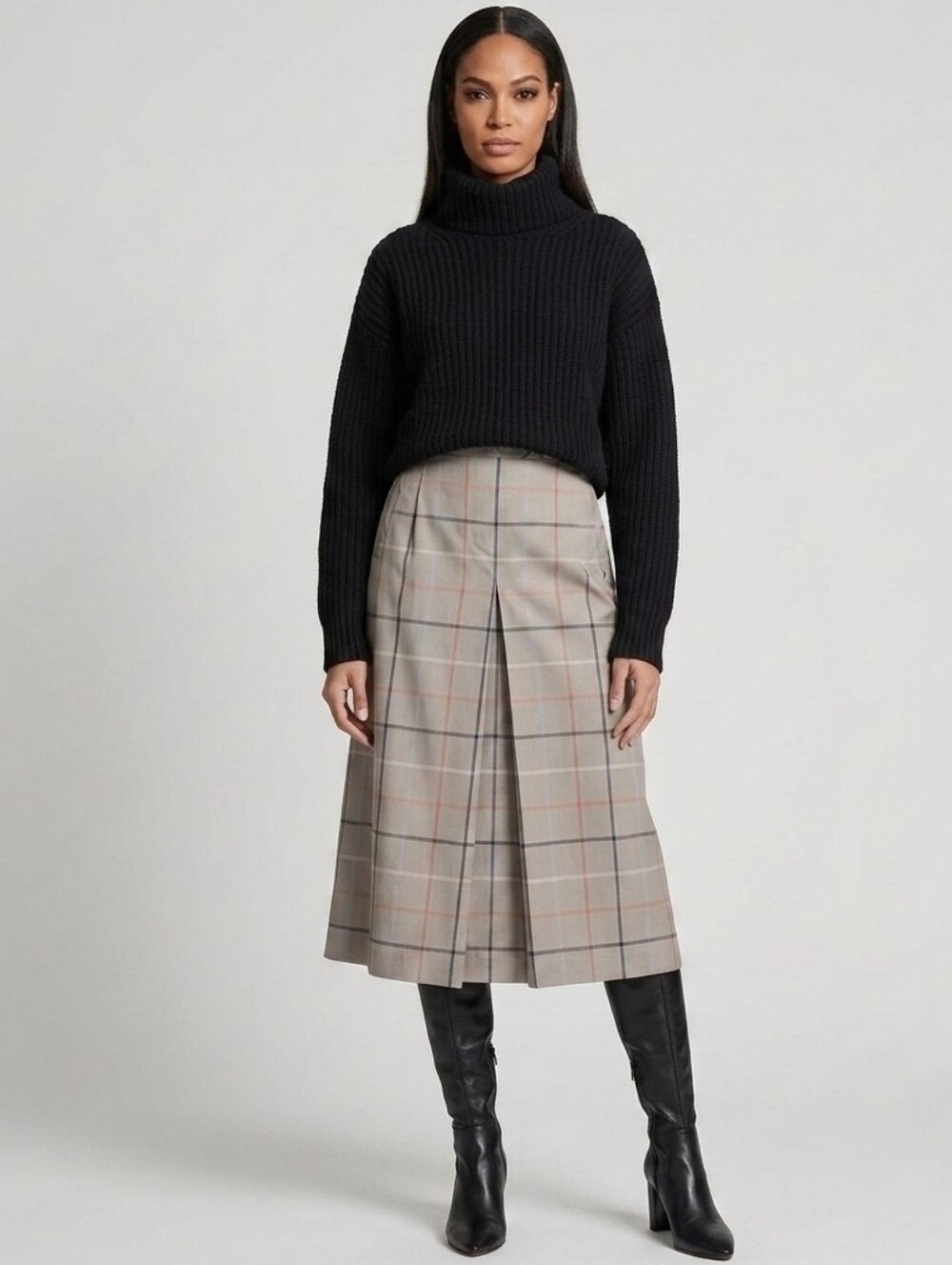 Salko | Box-pleat A-line Midi Skirt